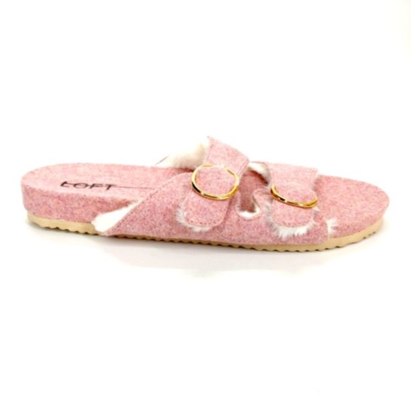 Loft Womens Double Strap Faux Fur Buckle Sandals Cotton Candy Pink‎ 9-10 - Picture 1 of 10